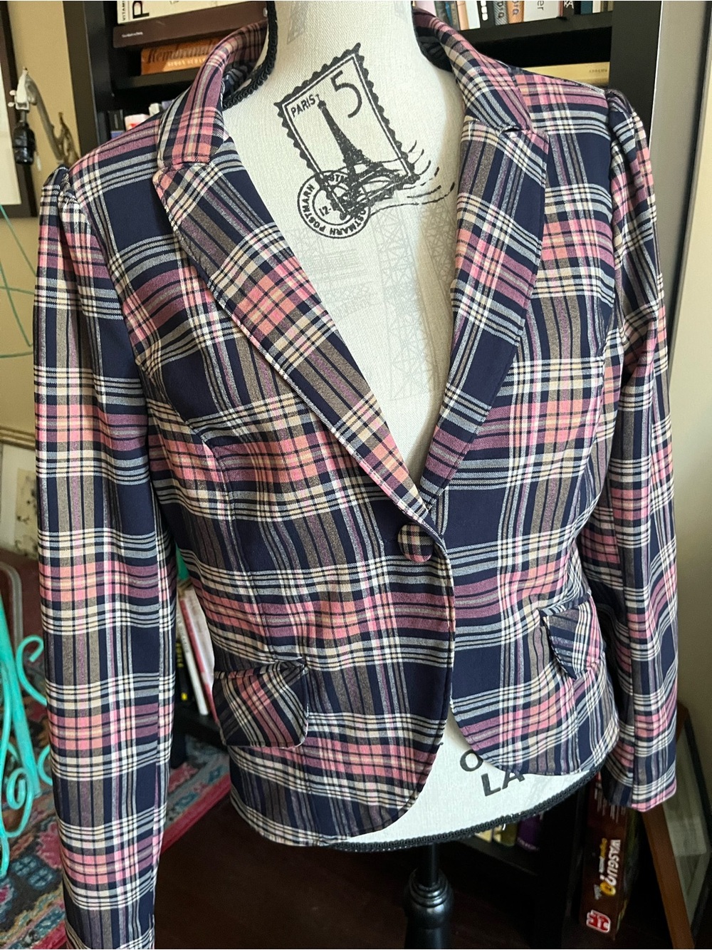 Autres Filles Plaid Navy & Pink Women's Blazer Jacket
